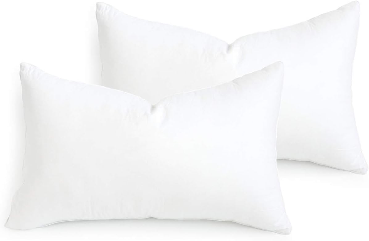 Hofdeco Premium Bolster Pillow Insert, Set of 2, 9"x26" (for Cover Size 8"x24") Water Resistant Synthetic Down Alternative Sham Stuffer for Patio, Bench, Garden, Poolside, White