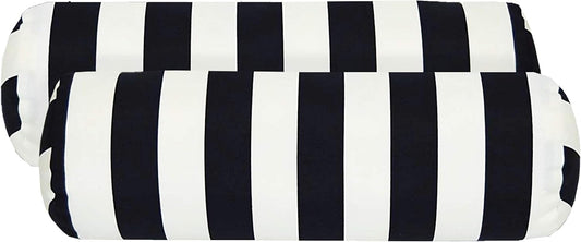RSH Décor Indoor/Outdoor Bolster Pillow Set of 2 – 20” x 6” Black & White Stripe Neck & Lumbar Support Cushions, Weather-Resistant Polyester, Decorative Roll Pillows for Patio or Sofa