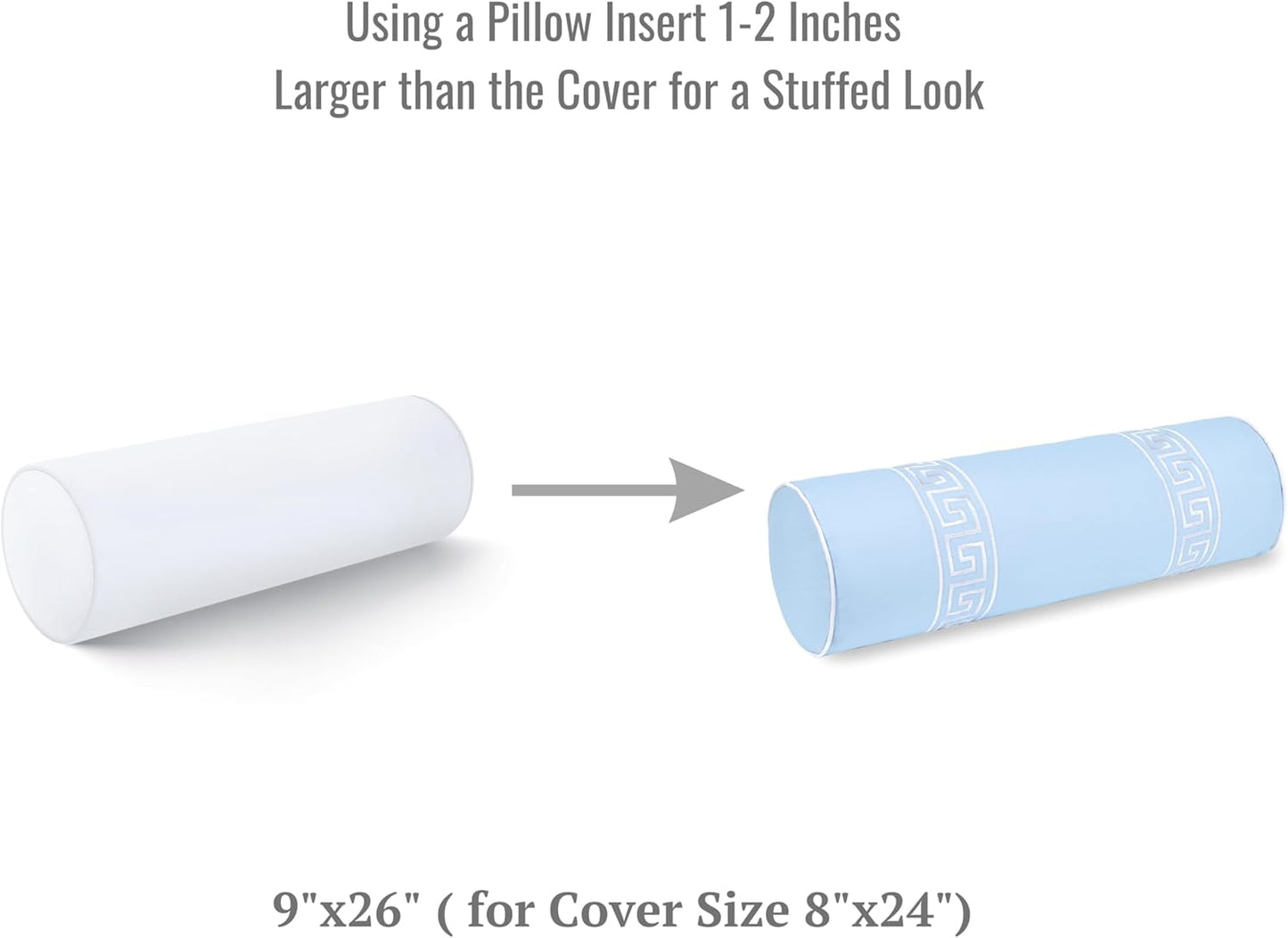 Hofdeco Premium Bolster Pillow Insert, Set of 2, 9"x26" (for Cover Size 8"x24") Water Resistant Synthetic Down Alternative Sham Stuffer for Patio, Bench, Garden, Poolside, White