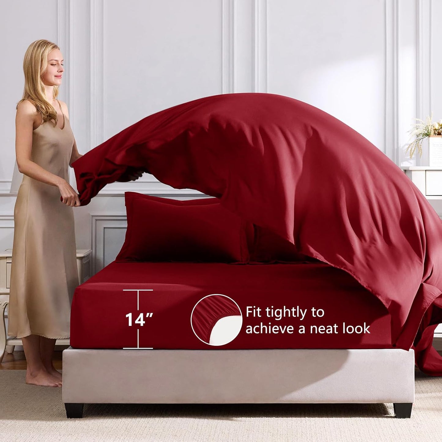 CozyLux Queen Comforter Set Dark Red - Bed in a Bag Queen Size 7 Pieces, Luxury Soft Bed Set for All Seasons, Bedding Set with Down Alternative Comforter, Sheets, Pillowcases & Shams