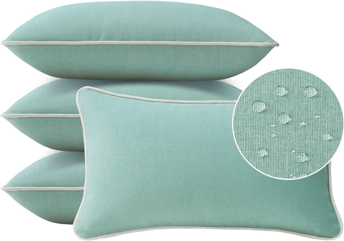 Decorative Outdoor Water Repellent Throw Pillows with Inserts, Set of 4, 18" x18" Pillows for Patio, Backyard, Bed, Couch, and Patio Furniture, Turquoise