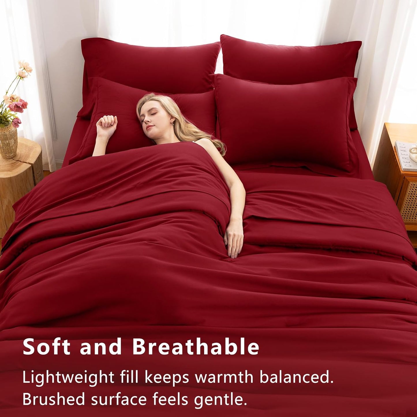 CozyLux King Size Comforter Set Dark Red, 7 Pieces Bed in a Bag King Comforter Set with Sheets, Bedding Set with Down Alternative Comforter, Fitted Sheets, Flat Sheets, Pillow Shams and Pillowcases