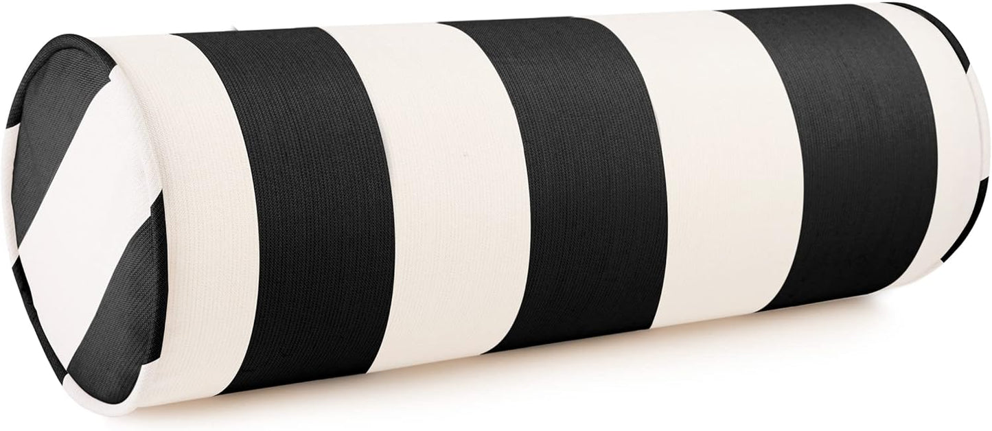 Austin Horn Classics Sunbrella Cabana Stripe White/Black Zippered Neck Roll Bolster (Set of 2)
