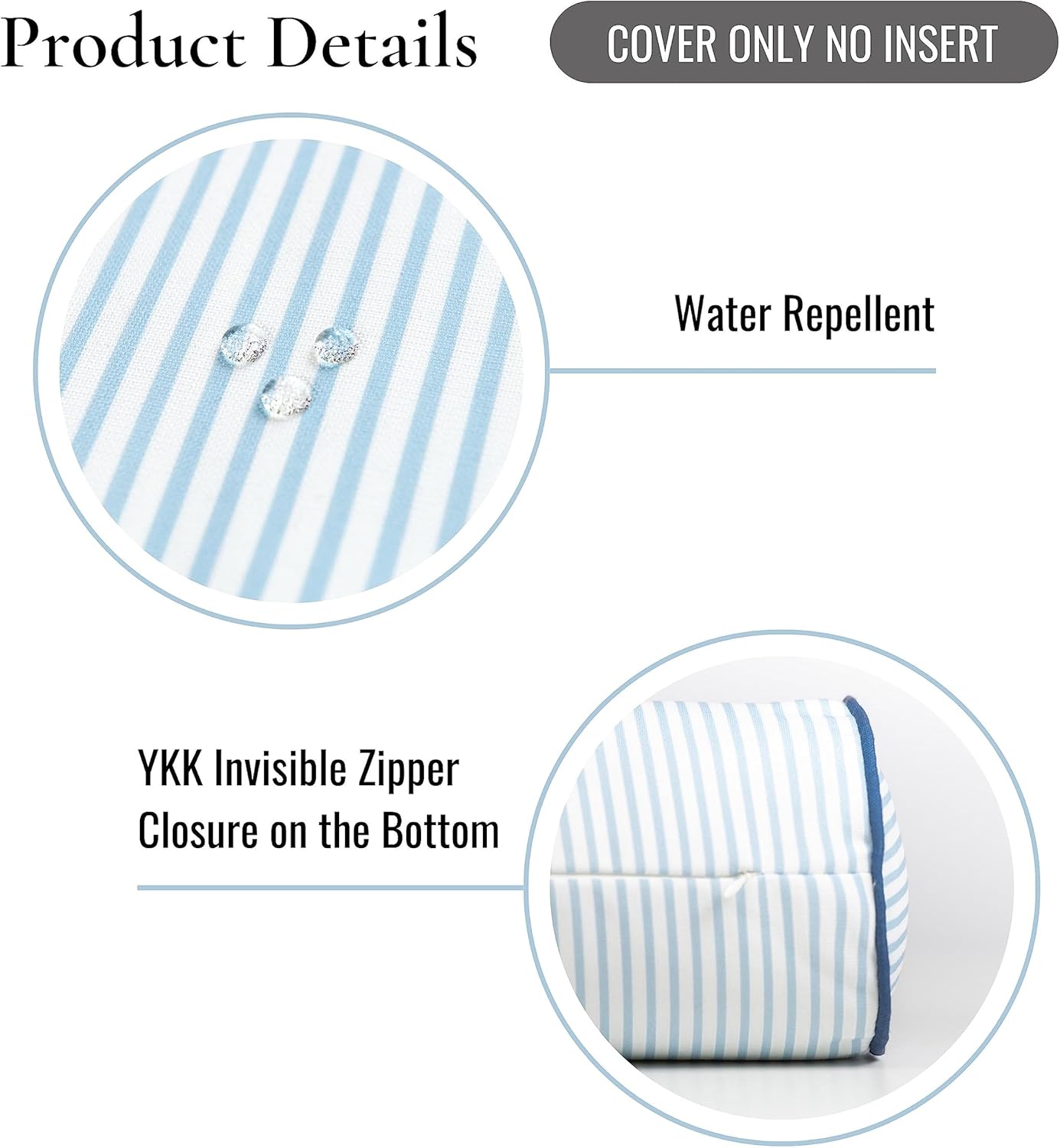 Hofdeco Premium Coastal Hampton Style Patio Indoor Outdoor Bolster Pillow Cover Only, 6"x20" Water Resistant for Backyard, Couch, Blue Stripe