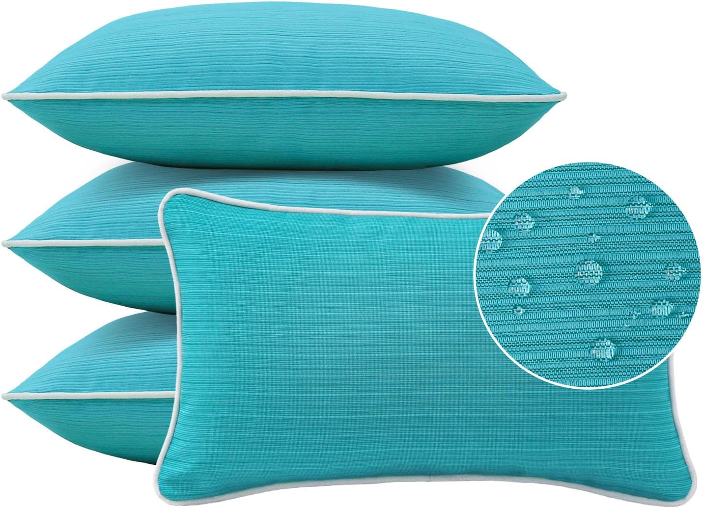 Decorative Outdoor Water Repellent Throw Pillows with Inserts, Set of 4, 18" x18" Pillows for Patio, Backyard, Bed, Couch, and Patio Furniture, Turquoise