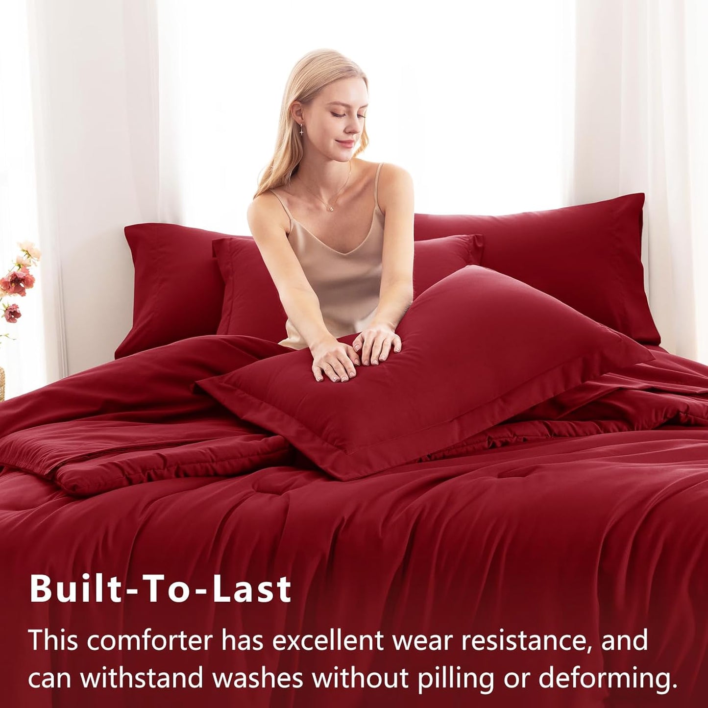 CozyLux King Size Comforter Set Dark Red, 7 Pieces Bed in a Bag King Comforter Set with Sheets, Bedding Set with Down Alternative Comforter, Fitted Sheets, Flat Sheets, Pillow Shams and Pillowcases