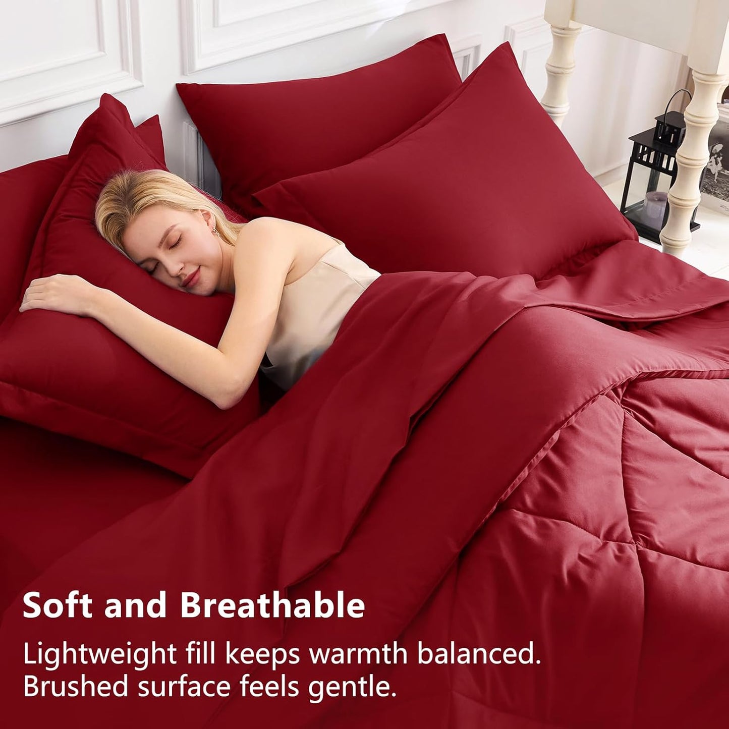 CozyLux Queen Comforter Set Dark Red - Bed in a Bag Queen Size 7 Pieces, Luxury Soft Bed Set for All Seasons, Bedding Set with Down Alternative Comforter, Sheets, Pillowcases & Shams