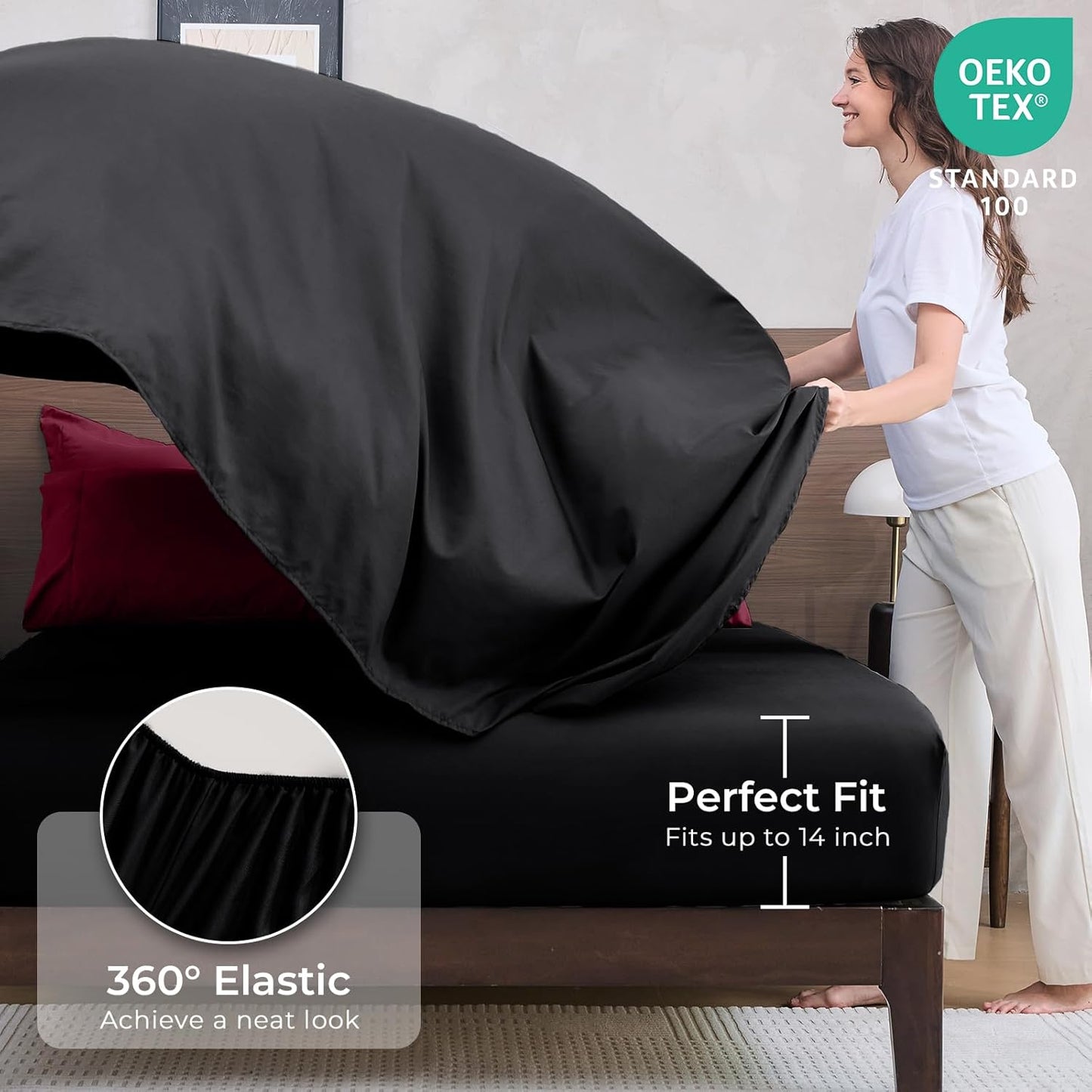 HEVUMYI Red & Black Queen Comforter Set - 7-Piece All Season Burgundy Bed in a Bag Queen, Ultra Soft Bedding Set with Comforter, Flat Sheet, Fitted Sheet, Pillowcases, Pillow Shams, Burgundy