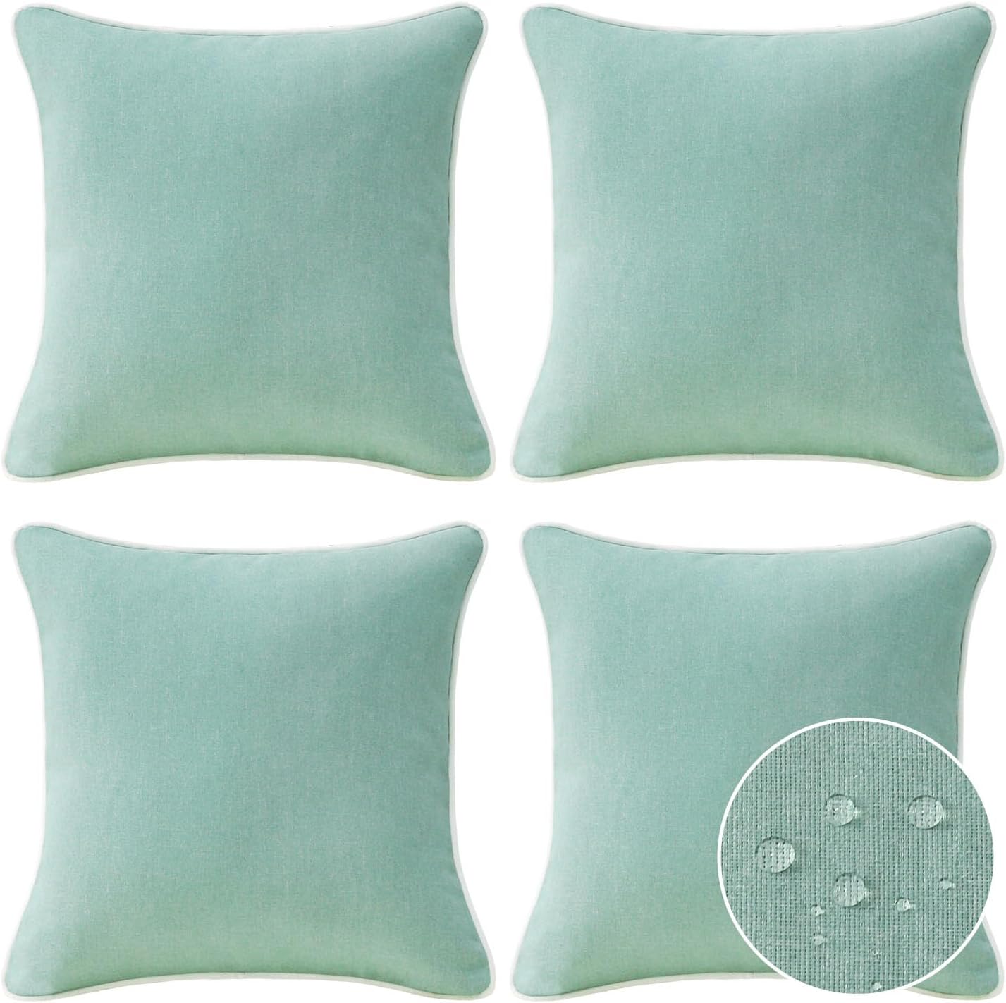 Decorative Outdoor Water Repellent Throw Pillows with Inserts, Set of 4, 18" x18" Pillows for Patio, Backyard, Bed, Couch, and Patio Furniture, Turquoise
