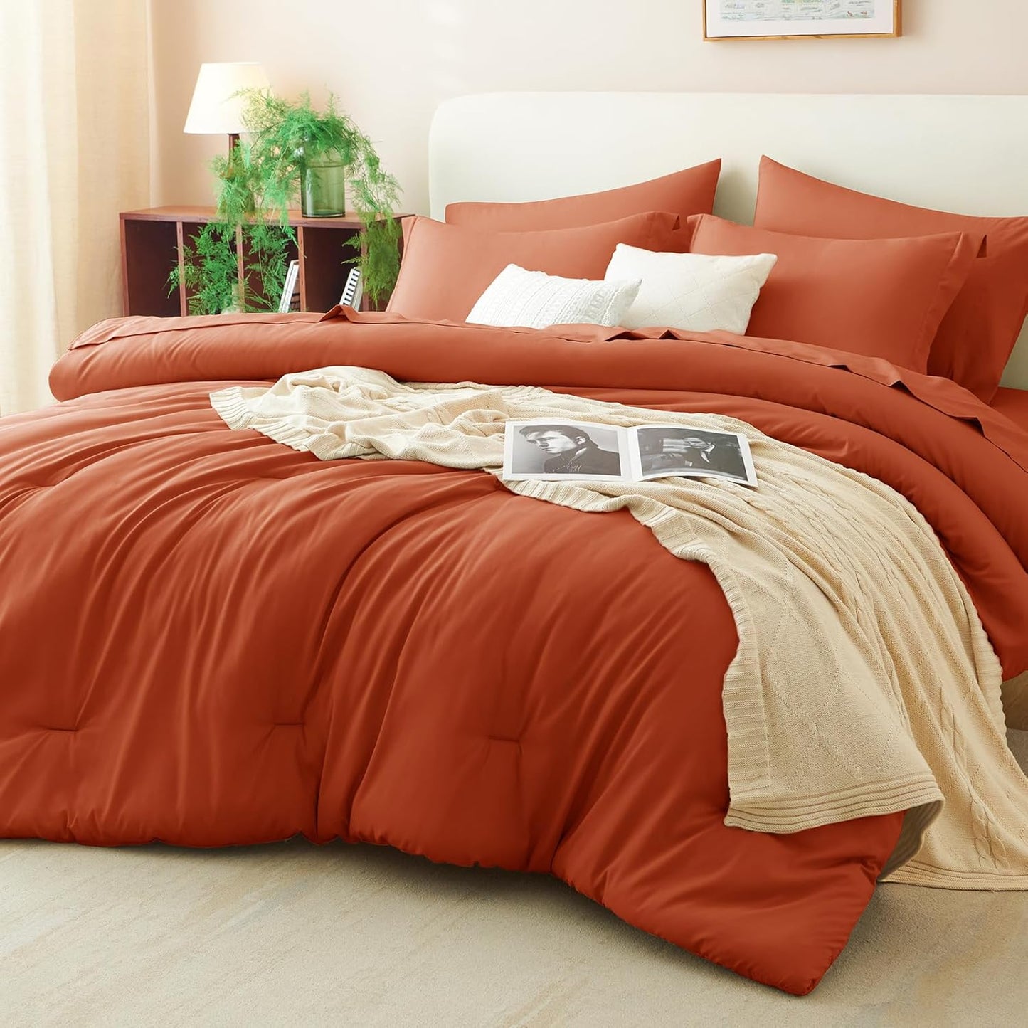 CozyLux King Size Comforter Set Dark Red, 7 Pieces Bed in a Bag King Comforter Set with Sheets, Bedding Set with Down Alternative Comforter, Fitted Sheets, Flat Sheets, Pillow Shams and Pillowcases