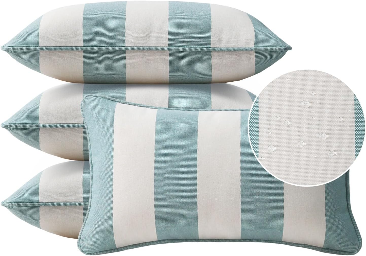 Decorative Outdoor Water Repellent Throw Pillows with Inserts, Set of 4, 18" x18" Pillows for Patio, Backyard, Bed, Couch, and Patio Furniture, Turquoise