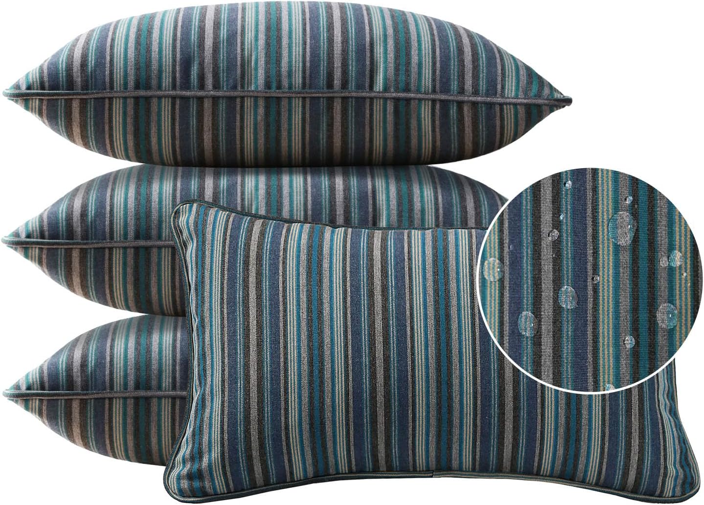 Decorative Outdoor Water Repellent Throw Pillows with Inserts, Set of 4, 18" x18" Pillows for Patio, Backyard, Bed, Couch, and Patio Furniture, Turquoise
