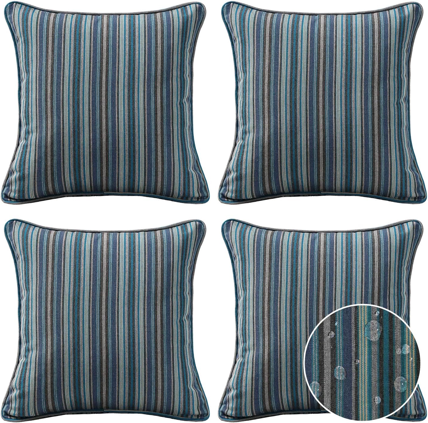Decorative Outdoor Water Repellent Throw Pillows with Inserts, Set of 4, 18" x18" Pillows for Patio, Backyard, Bed, Couch, and Patio Furniture, Turquoise