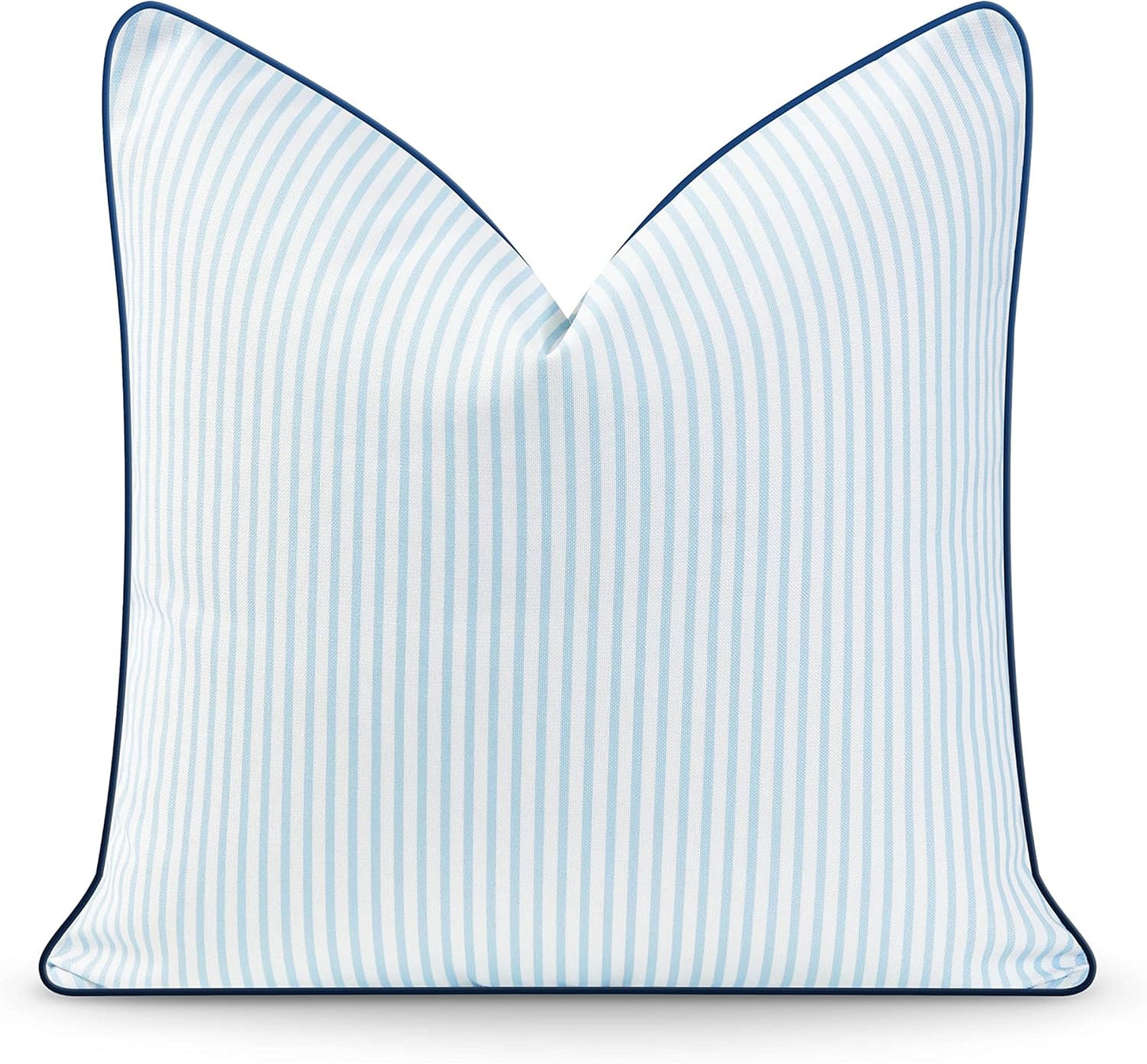Hofdeco Premium Coastal Hampton Style Patio Indoor Outdoor Bolster Pillow Cover Only, 6"x20" Water Resistant for Backyard, Couch, Blue Stripe