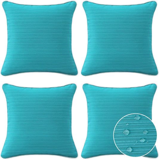 Decorative Outdoor Water Repellent Throw Pillows with Inserts, Set of 4, 18" x18" Pillows for Patio, Backyard, Bed, Couch, and Patio Furniture, Turquoise