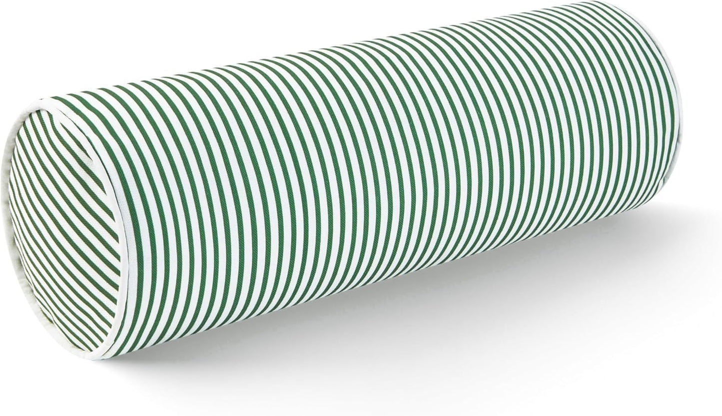 Hofdeco Premium Coastal Hampton Style Patio Indoor Outdoor Bolster Pillow Cover Only, 6"x20" Water Resistant for Backyard, Couch, Blue Stripe