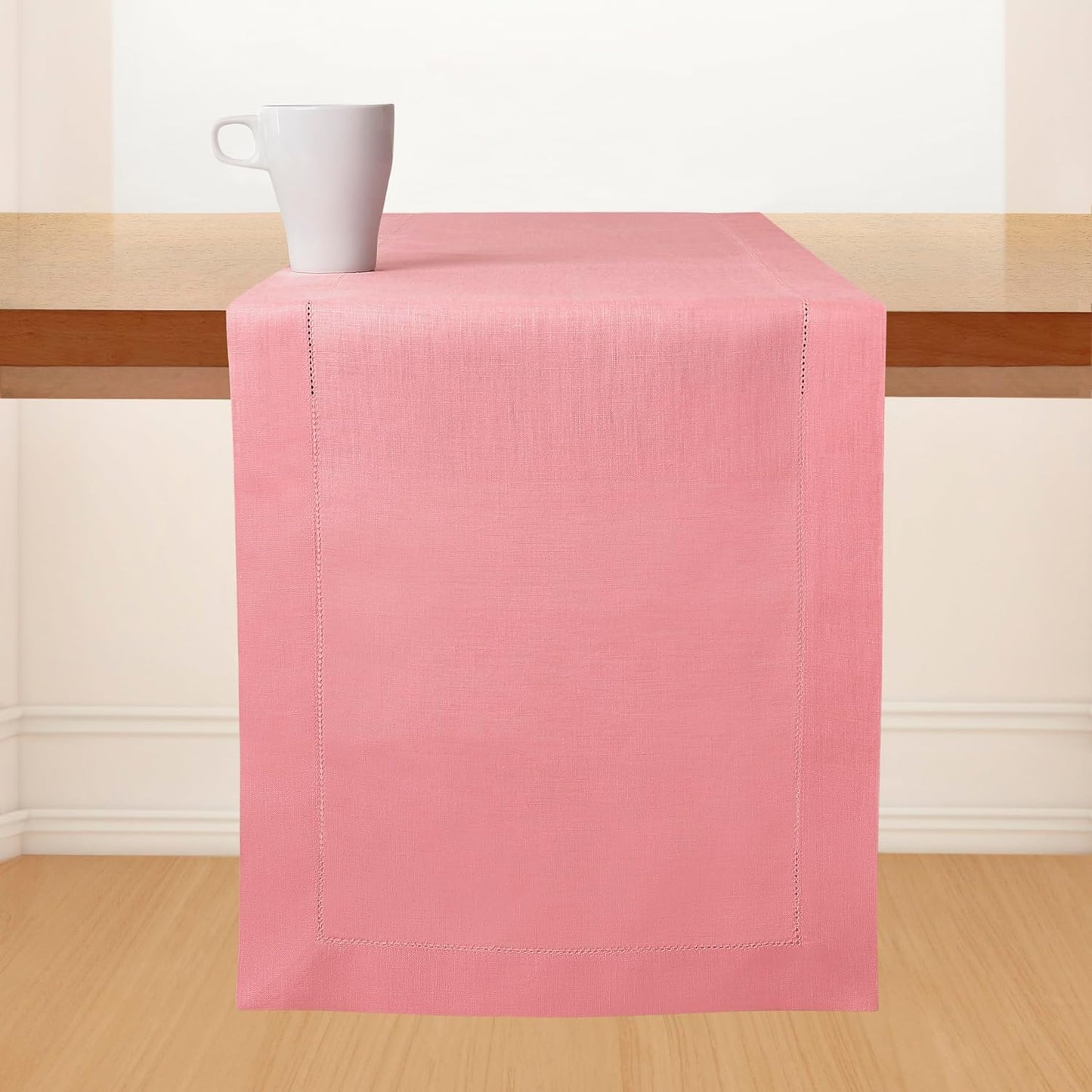 D'Moksha Homes Linen Red Table Runner 132 Inches Long - 100% Pure Linen Extra Long Table Runner 14 x 132 Inch for Fall, Thanksgiving, Christmas, Holiday - Classic Hemstitch