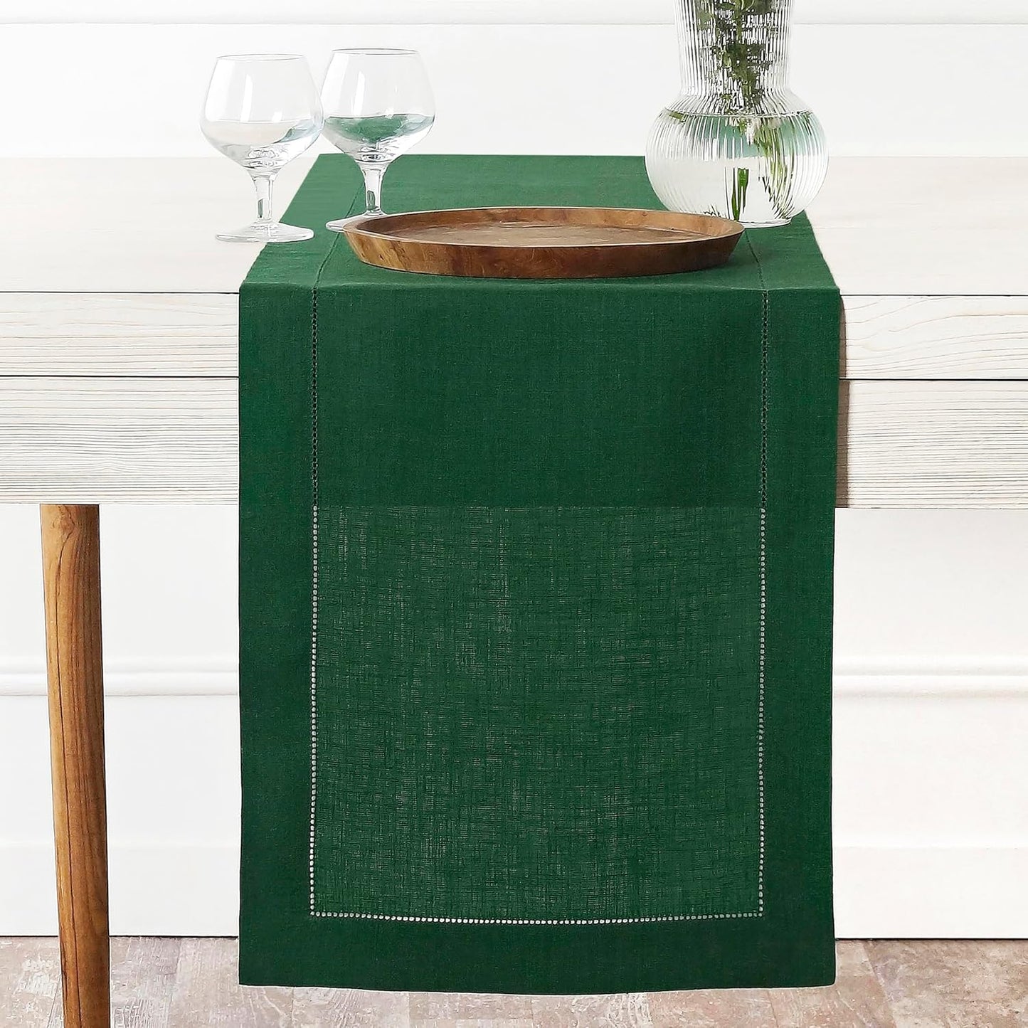 D'Moksha Homes Linen Red Table Runner 132 Inches Long - 100% Pure Linen Extra Long Table Runner 14 x 132 Inch for Fall, Thanksgiving, Christmas, Holiday - Classic Hemstitch