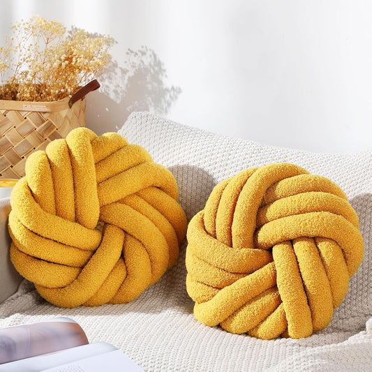 Marsui 2 Pieces Knot Ball Pillows 14 x 14 Inch Decorative Pillow for Couch Bedroom Plush Throw Knot Pillow Soft Handmade Chair Cushion for Living Room Car Decorations (Ginger)
