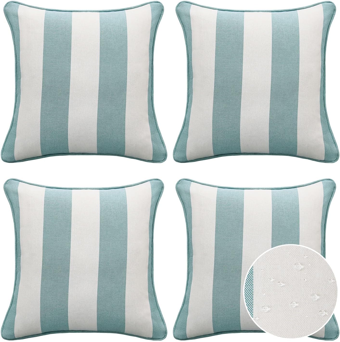 Decorative Outdoor Water Repellent Throw Pillows with Inserts, Set of 4, 18" x18" Pillows for Patio, Backyard, Bed, Couch, and Patio Furniture, Turquoise