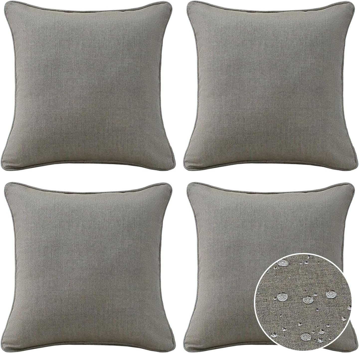 Decorative Outdoor Water Repellent Throw Pillows with Inserts, Set of 4, 18" x18" Pillows for Patio, Backyard, Bed, Couch, and Patio Furniture, Turquoise