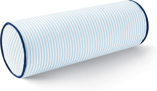 Hofdeco Premium Coastal Hampton Style Patio Indoor Outdoor Bolster Pillow Cover Only, 6"x20" Water Resistant for Backyard, Couch, Blue Stripe