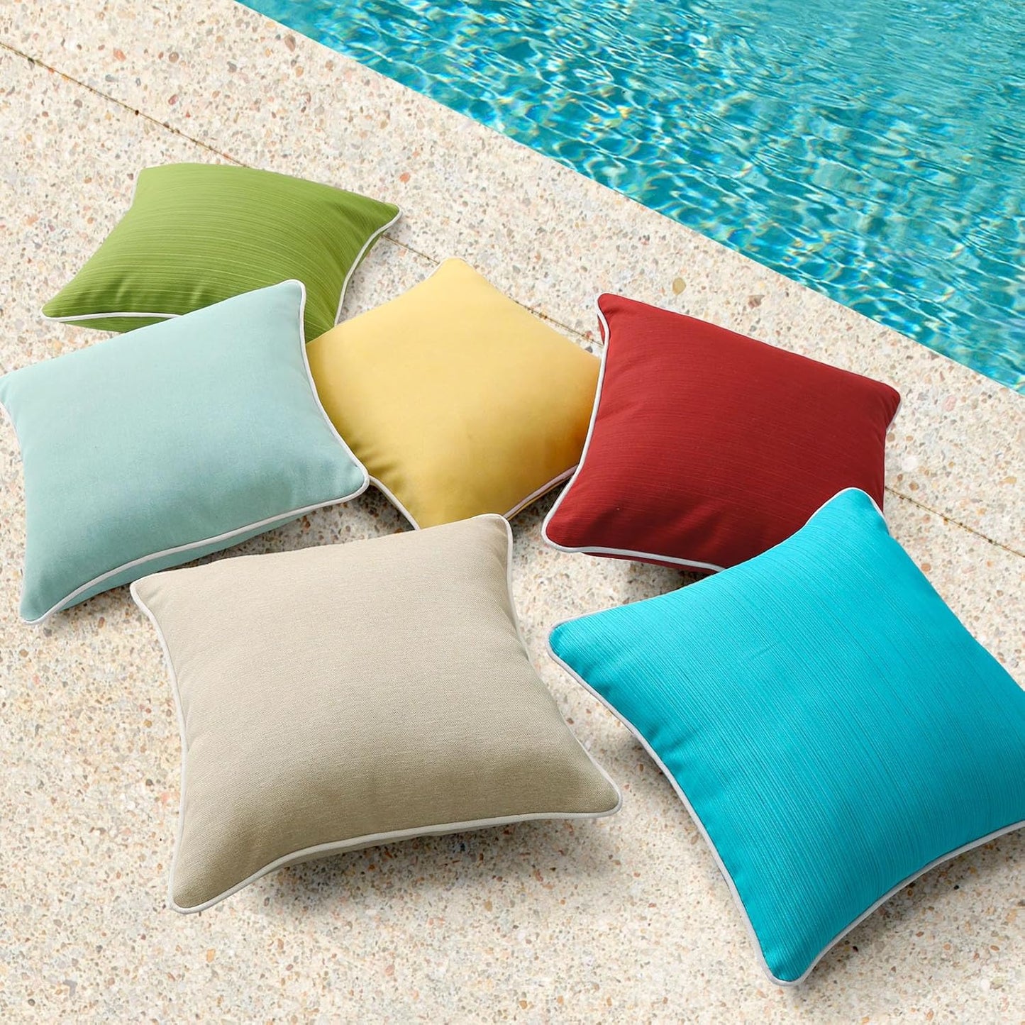 Decorative Outdoor Water Repellent Throw Pillows with Inserts, Set of 4, 18" x18" Pillows for Patio, Backyard, Bed, Couch, and Patio Furniture, Turquoise