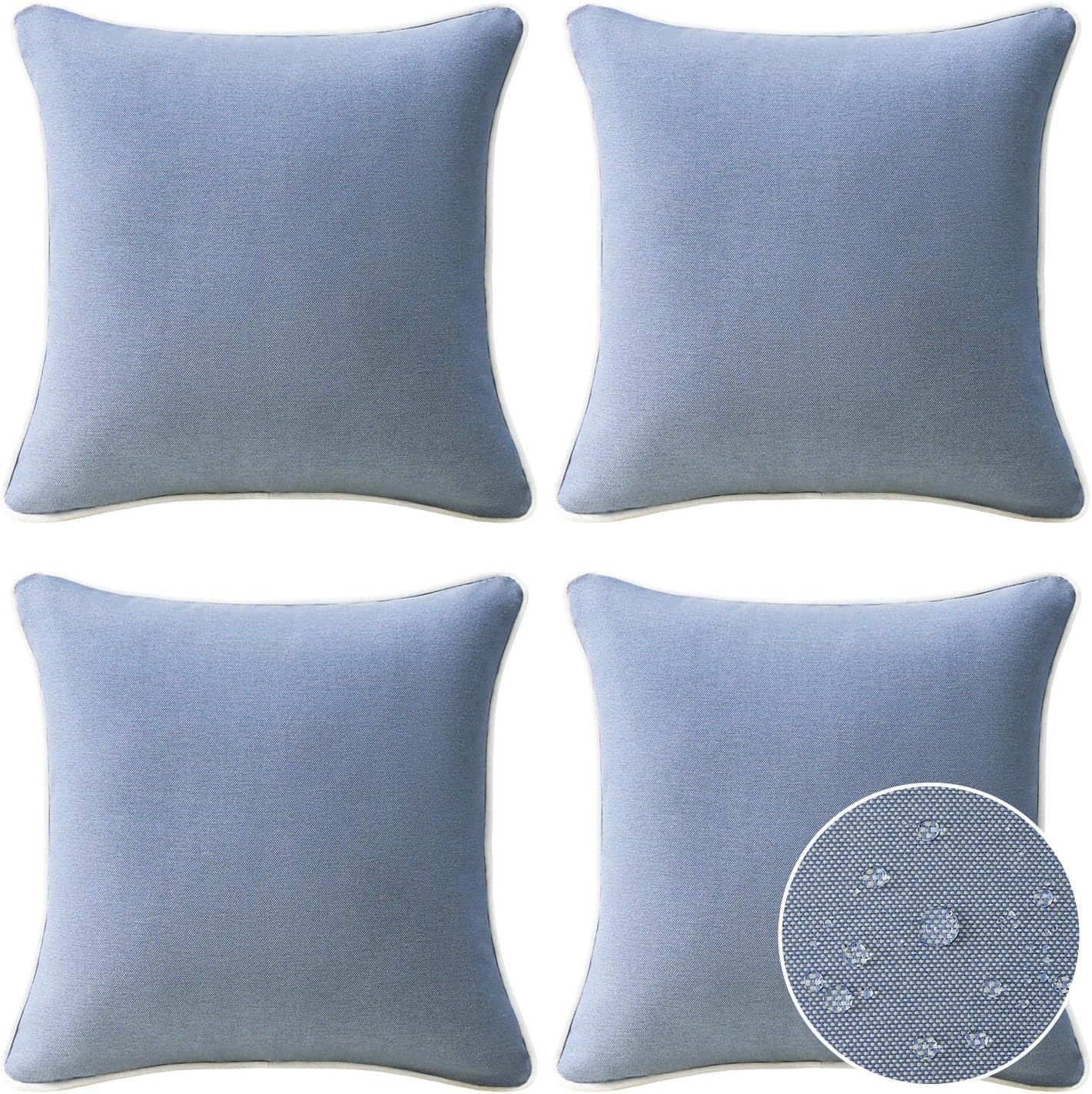 Decorative Outdoor Water Repellent Throw Pillows with Inserts, Set of 4, 18" x18" Pillows for Patio, Backyard, Bed, Couch, and Patio Furniture, Turquoise