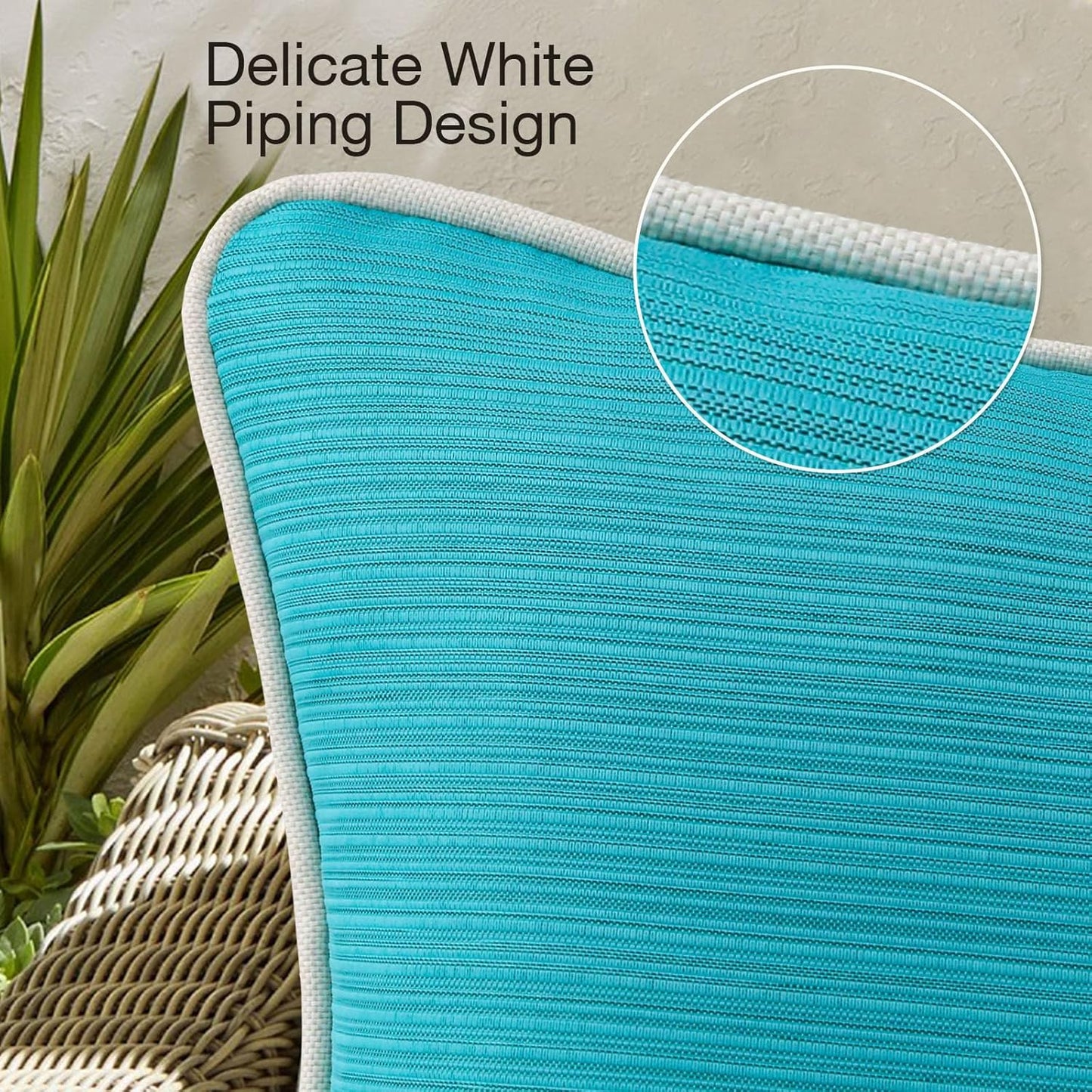 Decorative Outdoor Water Repellent Throw Pillows with Inserts, Set of 4, 18" x18" Pillows for Patio, Backyard, Bed, Couch, and Patio Furniture, Turquoise
