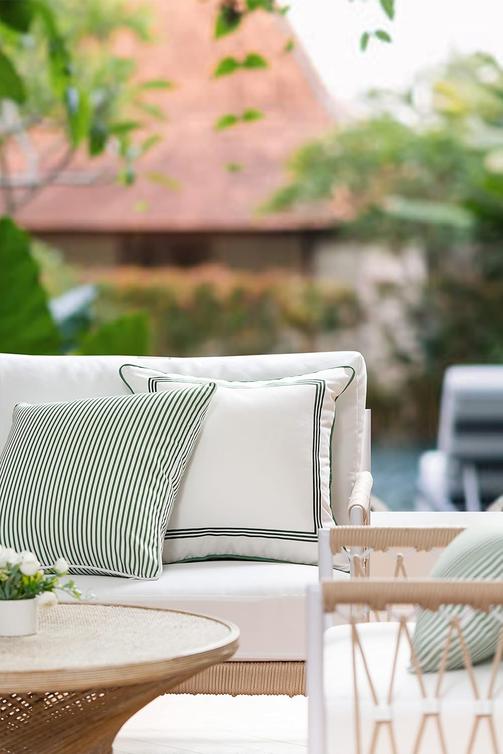 Hofdeco Premium Coastal Hampton Style Patio Indoor Outdoor Bolster Pillow Cover Only, 6"x20" Water Resistant for Backyard, Couch, Blue Stripe