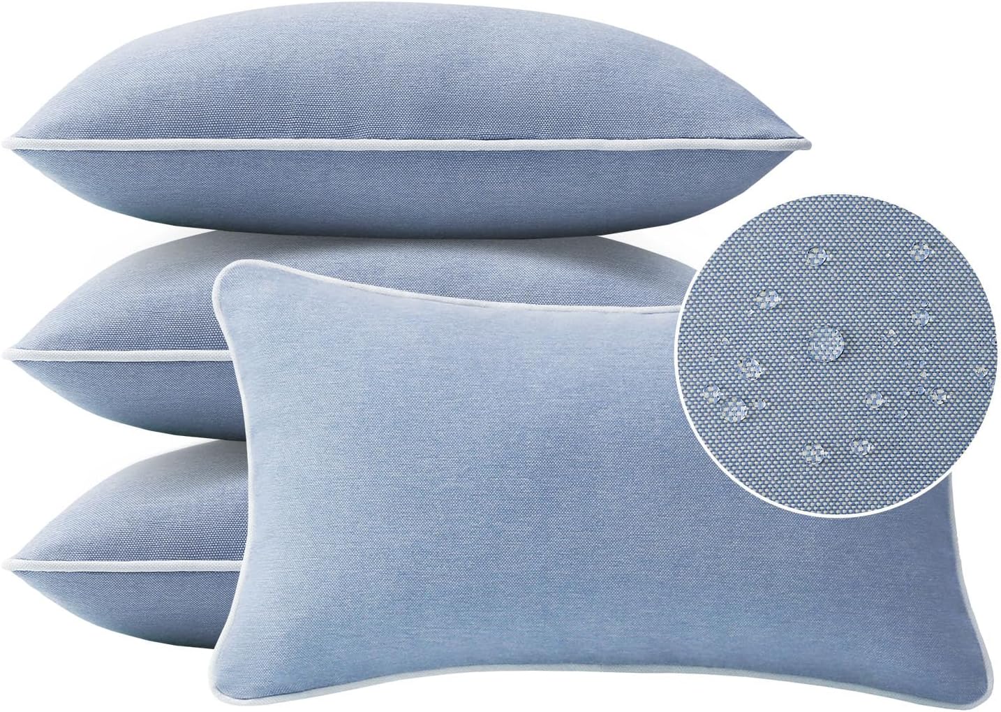 Decorative Outdoor Water Repellent Throw Pillows with Inserts, Set of 4, 18" x18" Pillows for Patio, Backyard, Bed, Couch, and Patio Furniture, Turquoise