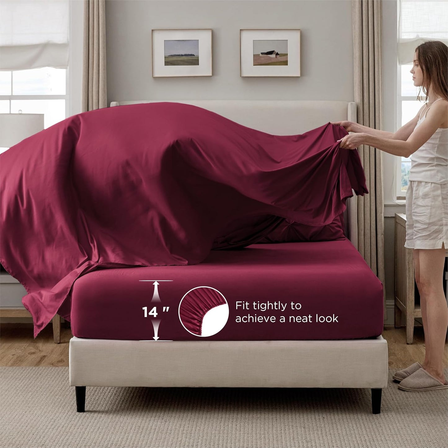 Bedsure Queen Comforter Set Dark Red - Bed in a Bag Queen Size Bedding 7 Pieces, GentleSoft™ Pintuck Bed Set Gift for Family, Pinch Pleat All Season Comforter with Sheets, Pillowcases & Shams