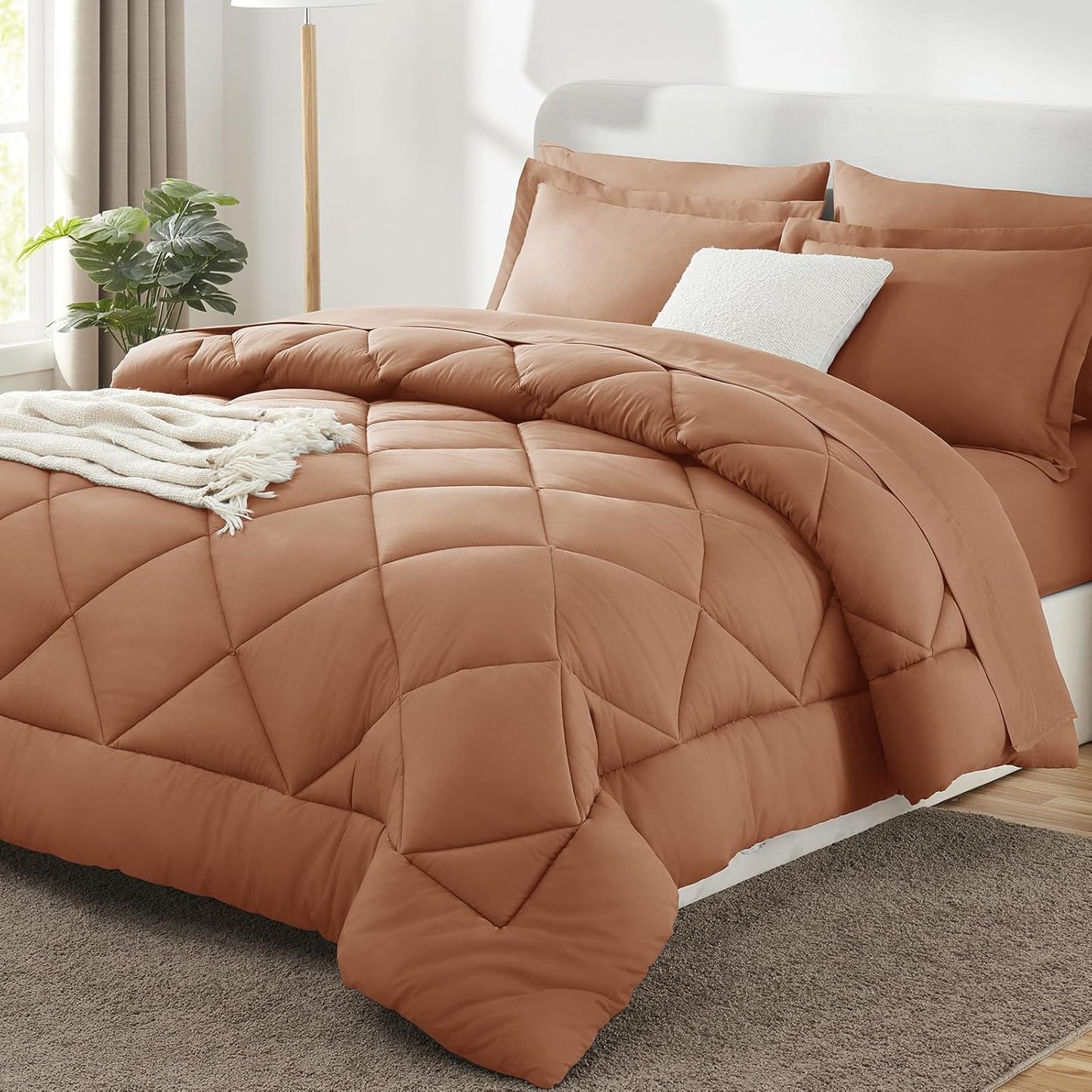 CozyLux Queen Comforter Set Dark Red - Bed in a Bag Queen Size 7 Pieces, Luxury Soft Bed Set for All Seasons, Bedding Set with Down Alternative Comforter, Sheets, Pillowcases & Shams