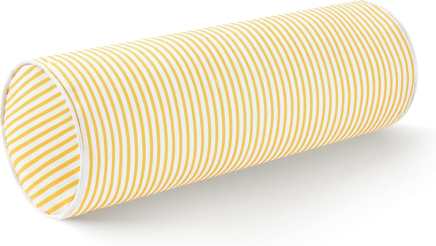 Hofdeco Premium Coastal Hampton Style Patio Indoor Outdoor Bolster Pillow Cover Only, 6"x20" Water Resistant for Backyard, Couch, Blue Stripe