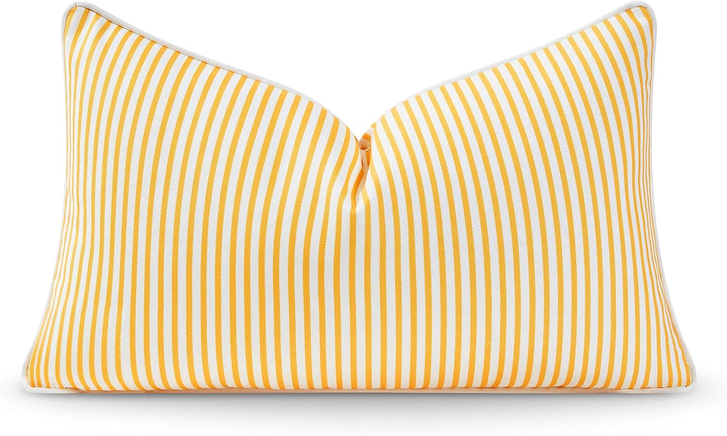 Hofdeco Premium Coastal Hampton Style Patio Indoor Outdoor Bolster Pillow Cover Only, 6"x20" Water Resistant for Backyard, Couch, Blue Stripe