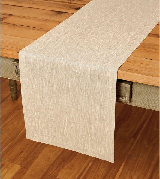 Solino Home Linen Table Runner 144 Inches Long - Athena, 100% Pure Linen Champagne Beige 14 x 144 Inch Table Runner for Dining, Fall, Autumn, Thanksgiving, Christmas