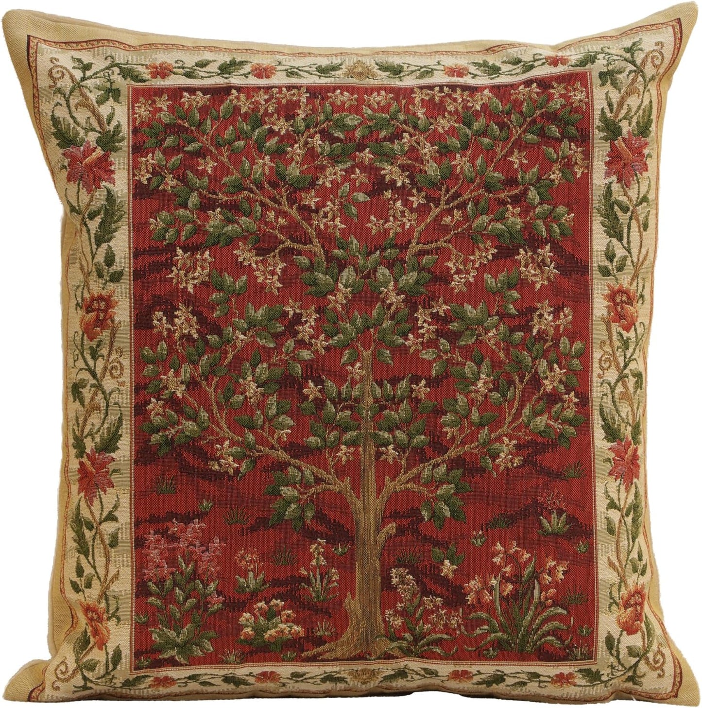 Charlotte Home Furnishings Throw Pillow Covers, Decorative Boho Pillow Covers for Couch, Living Room, Blue Tree Square Cushion Cases 18x18 in, European Cotton Jacquard Woven for Cozy Bedroom Decor