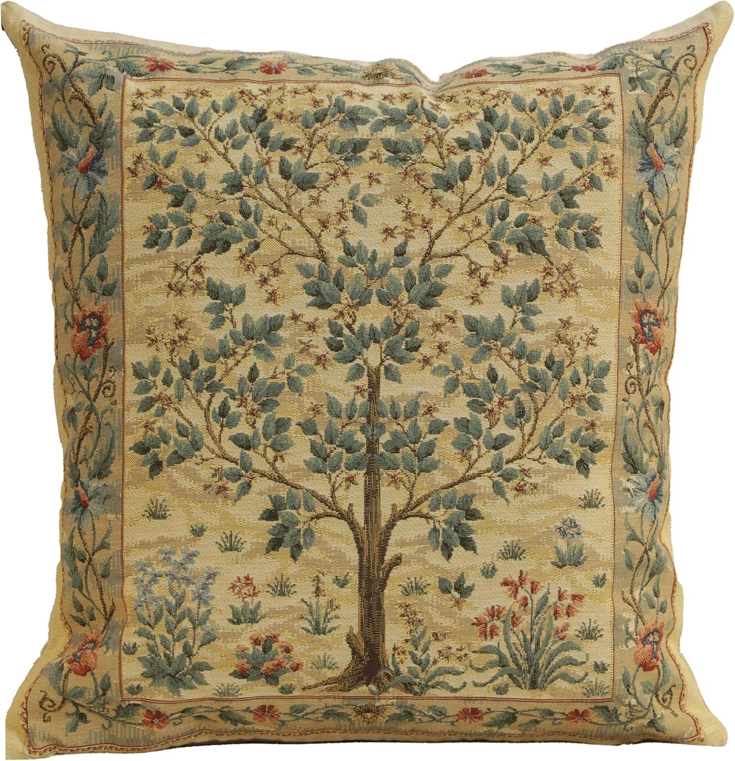 Charlotte Home Furnishings Throw Pillow Covers, Decorative Boho Pillow Covers for Couch, Living Room, Blue Tree Square Cushion Cases 18x18 in, European Cotton Jacquard Woven for Cozy Bedroom Decor