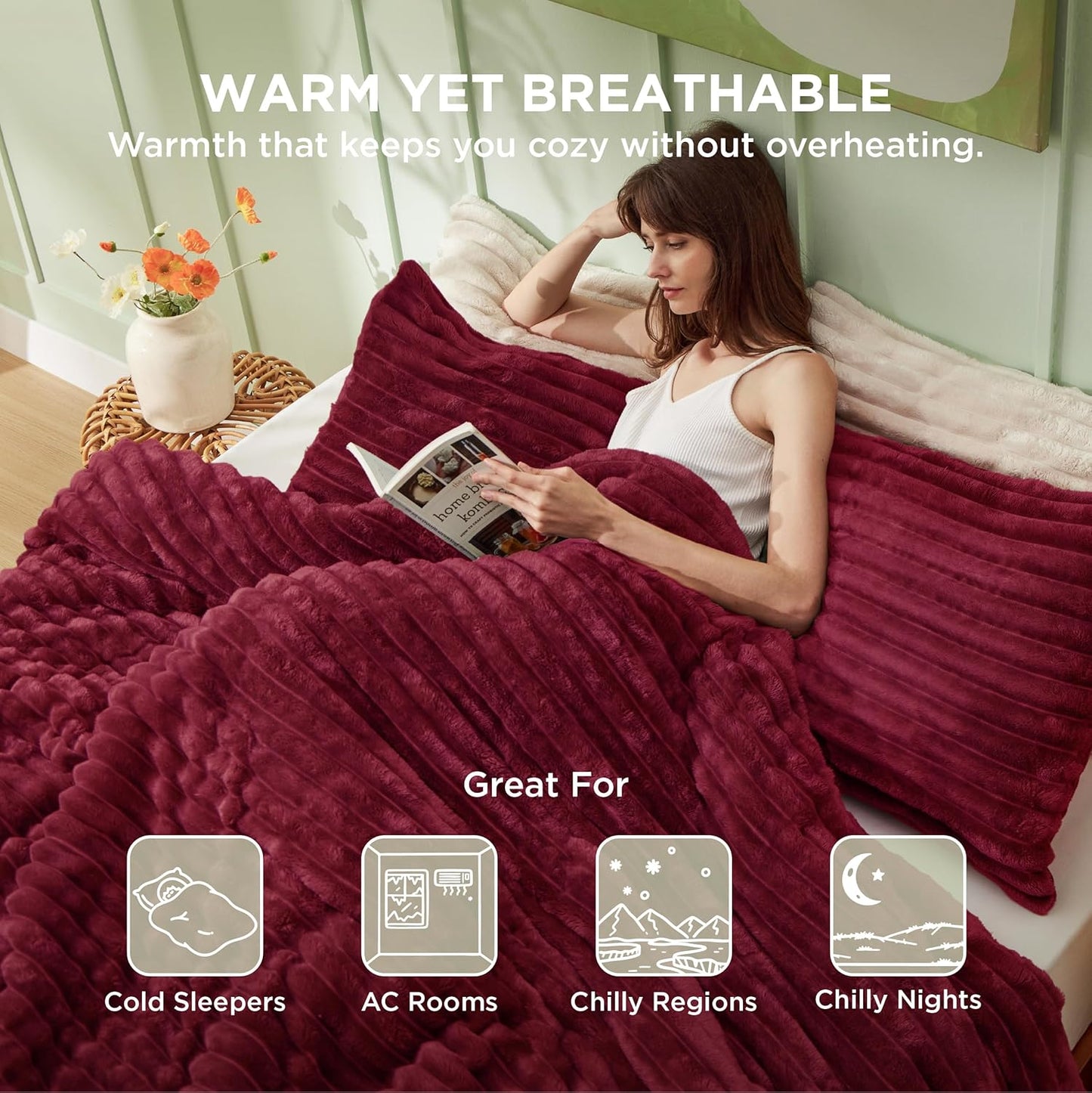 Bedsure Fluffy Comforter Set Queen - Super Soft Faux Fur Bed Set Dark Red, Warm Plush Fleece Winter Bedding, 3 Pieces, 1 Shaggy Fuzzy All Seasons Queen Size Comforter with 2 Pillowcases